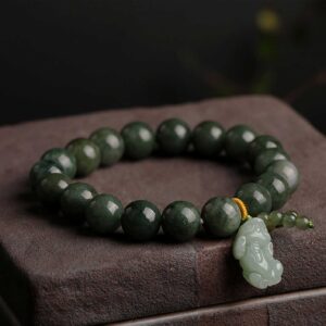 Green Jade Bracelet with Pixiu – Invite Wealth & Calming Energies - Wood element crystal for love