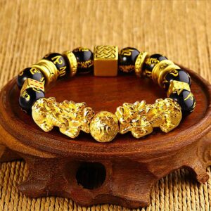 Gold-Plated Double Pixiu Bracelet – Extreme Wealth & Protection - Metal element crystal for love