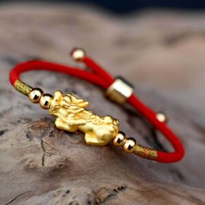 Feng Shui Piyao Wealth Bracelet – Red/Black String - Metal element crystal for love