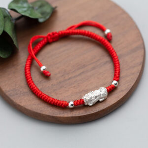 Red String Silver Pixiu Bracelet – Attract Windfall Luck - Fire element crystal for love