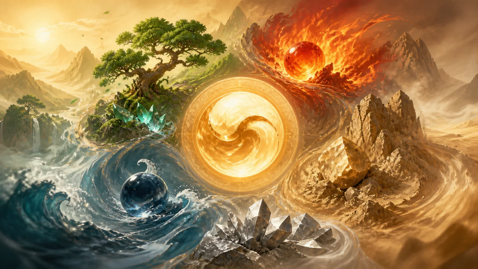 Five Elements surrounding a luminous BaZi Day Master symbol