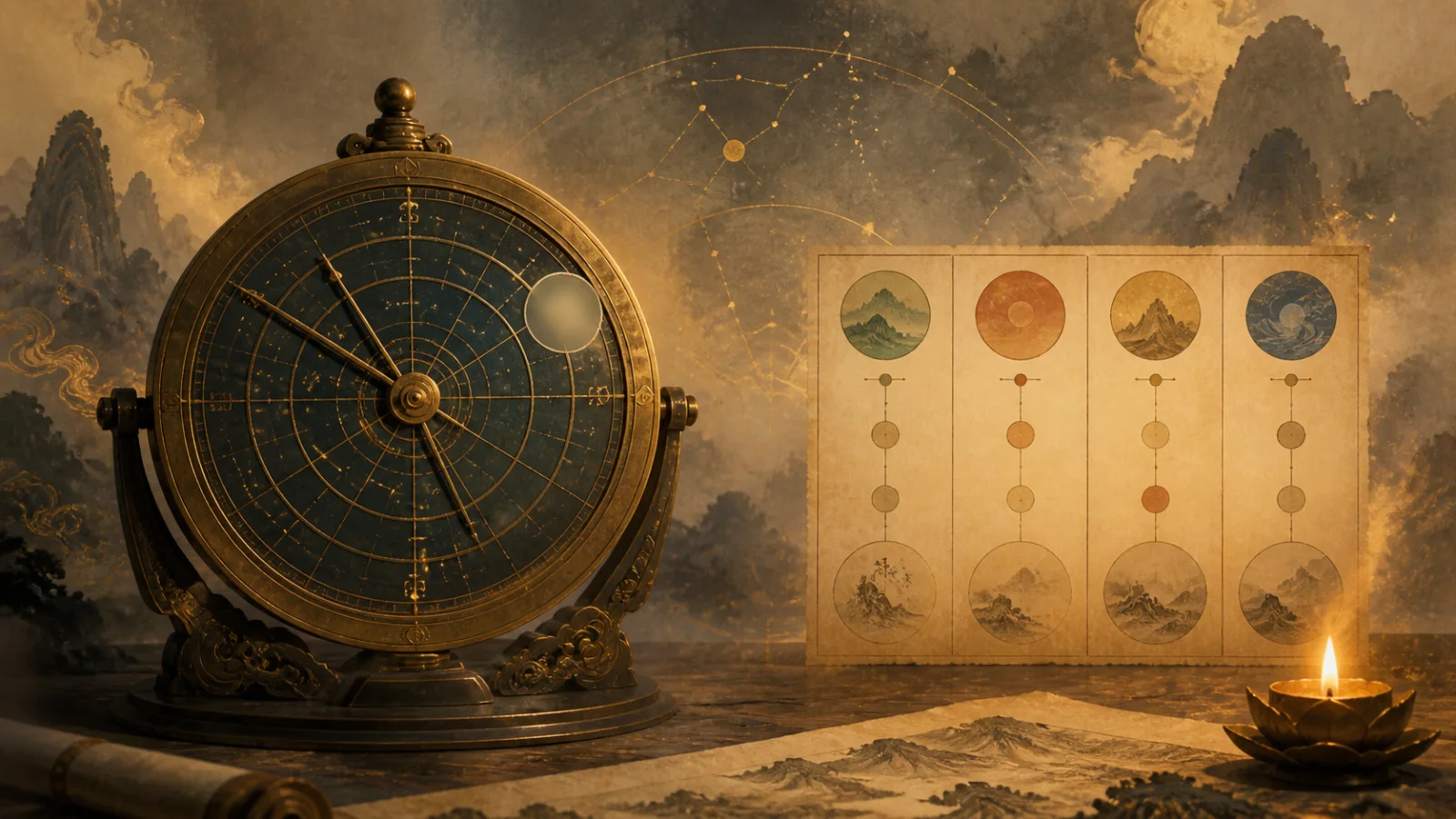 Chinese astrolabe representing a BaZi reading without an exact birth time