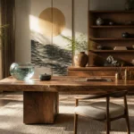 Home office balanced with Wood, Fire, Earth, Metal, and Water elements